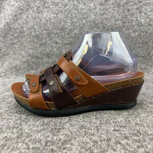 ✅ Womens 8 Minntonka Brown Sandals 74501 MLT Casual Comfort Wedge Heel Slip On